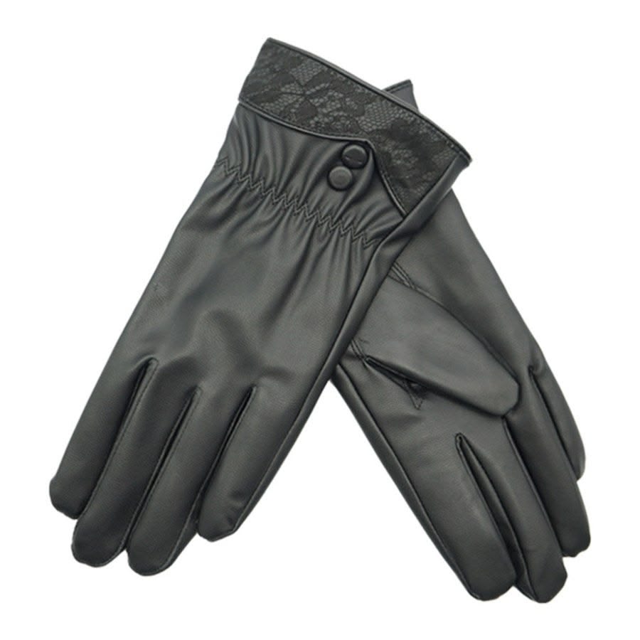 Women's Genuine Leather Winter Gloves – Soft Warm Touchscreen Gloves with Elegant Lace Cuff