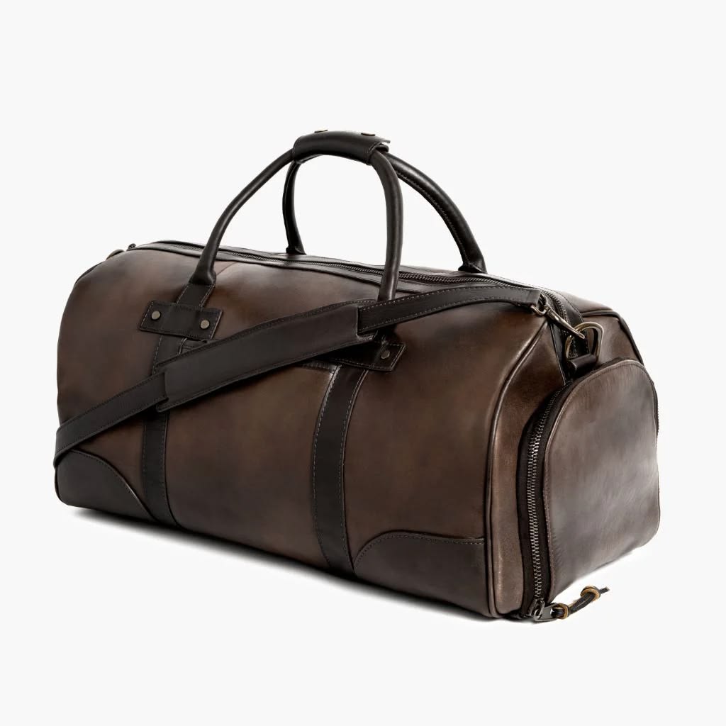 Premium Full Grain Leather Duffle Bag – Vintage Travel Weekender Bag with Adjustable Shoulder Strap