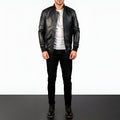 Men's Black Leather Bomber Jacket