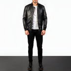 Men's Black Leather Bomber Jacket