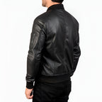 Men's Black Leather Bomber Jacket
