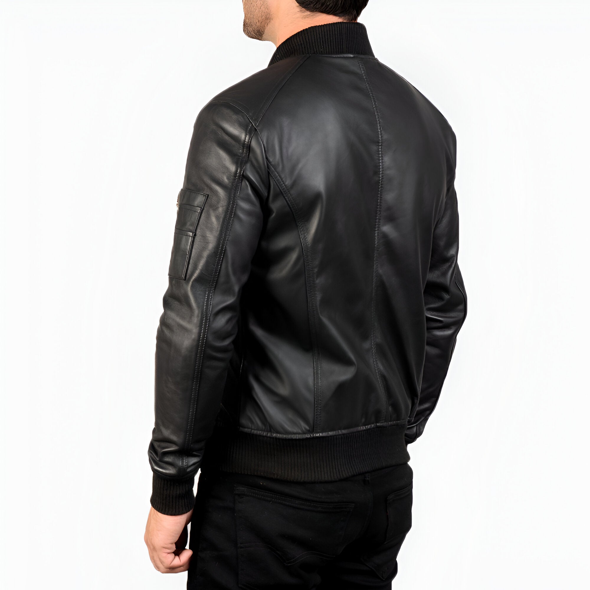 Men's Black Leather Bomber Jacket