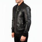 Men's Black Leather Bomber Jacket