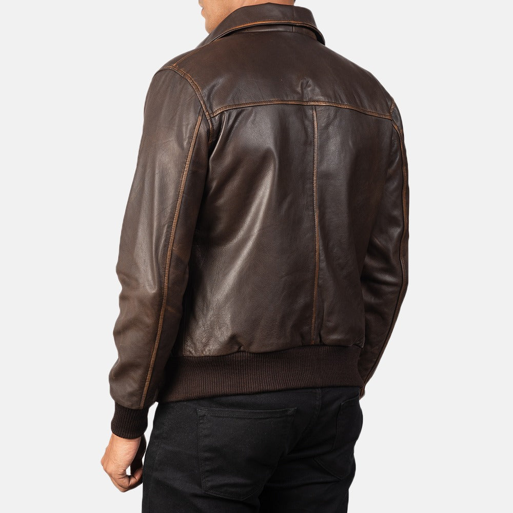  Men's Distressed Brown Leather Bomber