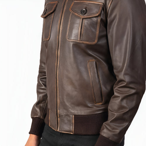 Inspiracion X Men's Distressed Brown Leather Bomber