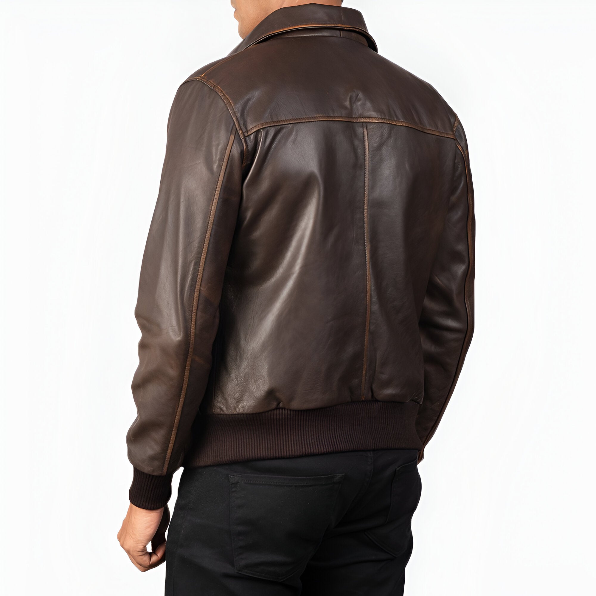  Men's Distressed Brown Leather Bomber