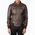  Men's Distressed Brown Leather Bomber