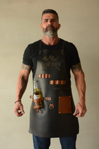 Personalized Full Grain Leather Apron with Knife Holster & Bottle Holder | BBQ Gift for Him