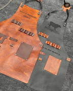 Personalized Full Grain Leather Apron with Knife Holster & Bottle Holder | BBQ Gift for Him