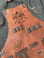 Personalized Full Grain Leather Apron with Knife Holster & Bottle Holder | BBQ Gift for Him