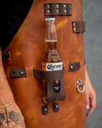 Personalized Full Grain Leather Apron with Knife Holster & Bottle Holder | BBQ Gift for Him