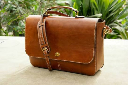 Full-grain leather laptop bag and briefcase for 15 to 16 inch laptops